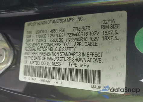 2016 Acura Rdx Acurawatch Plus Pkg z USA, uszkodzony, nr VIN 5J8TB3H30GL018256